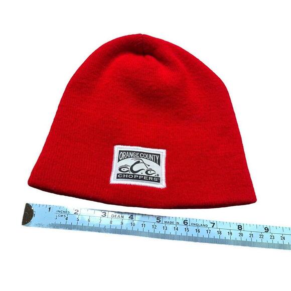 VTG Orange County Choppers Beanie Tight Knit Red Made In USA Biker Y2K Toque - Picture 8 of 8